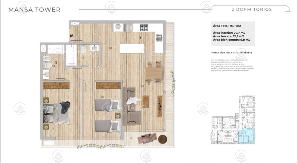 Venta apartamento 2 dormitorios  - Roosevelt